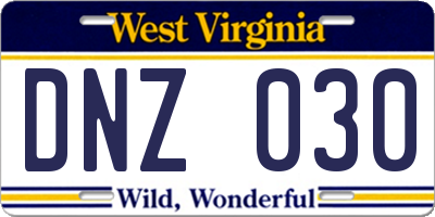 WV license plate DNZ030