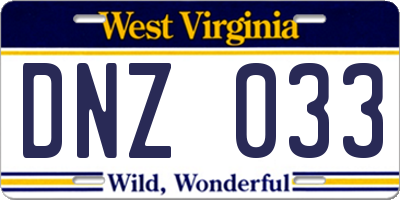 WV license plate DNZ033