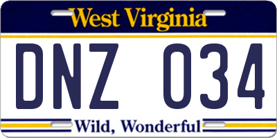 WV license plate DNZ034