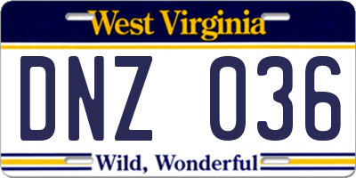 WV license plate DNZ036