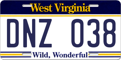 WV license plate DNZ038