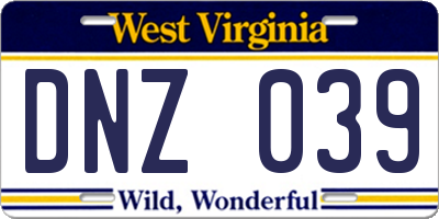 WV license plate DNZ039