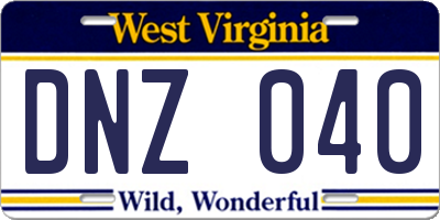 WV license plate DNZ040