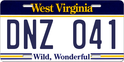 WV license plate DNZ041