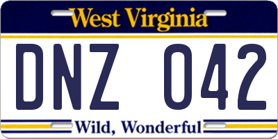 WV license plate DNZ042