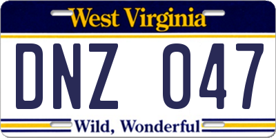 WV license plate DNZ047