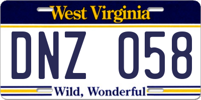 WV license plate DNZ058