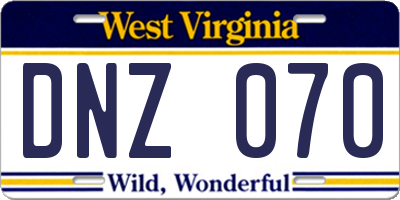 WV license plate DNZ070