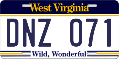 WV license plate DNZ071