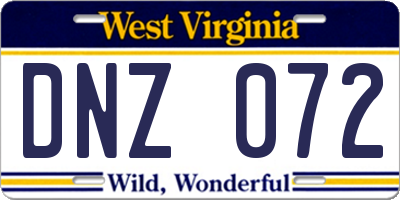 WV license plate DNZ072