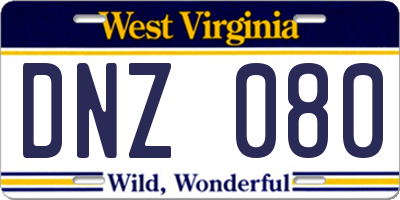 WV license plate DNZ080