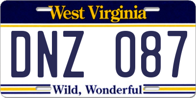 WV license plate DNZ087