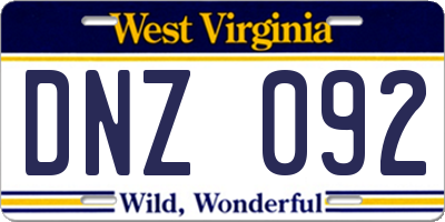 WV license plate DNZ092