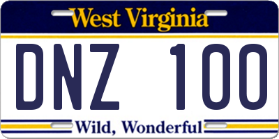 WV license plate DNZ100