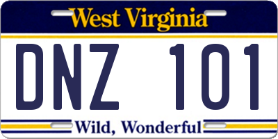 WV license plate DNZ101