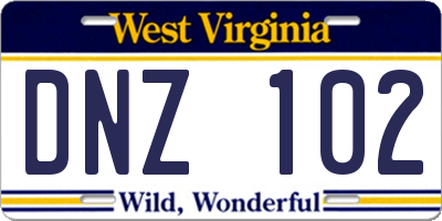 WV license plate DNZ102