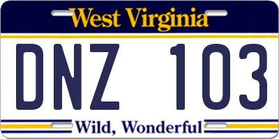 WV license plate DNZ103