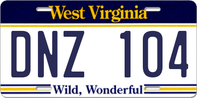 WV license plate DNZ104