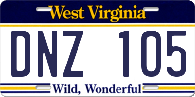 WV license plate DNZ105