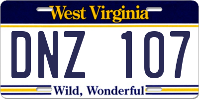 WV license plate DNZ107