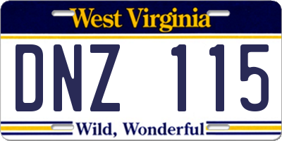 WV license plate DNZ115