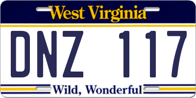 WV license plate DNZ117