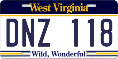 WV license plate DNZ118