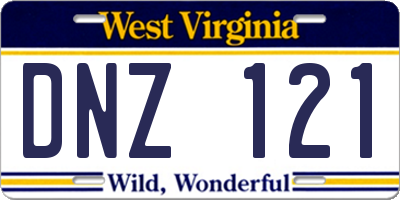 WV license plate DNZ121