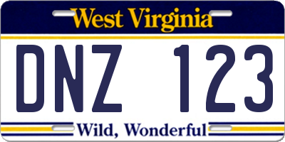 WV license plate DNZ123