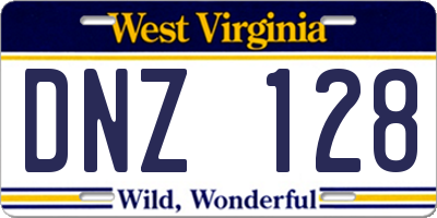 WV license plate DNZ128