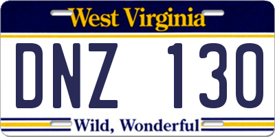 WV license plate DNZ130