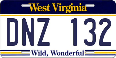WV license plate DNZ132