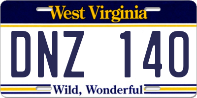 WV license plate DNZ140