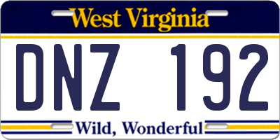 WV license plate DNZ192
