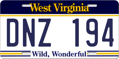 WV license plate DNZ194