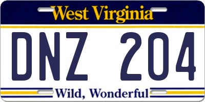 WV license plate DNZ204