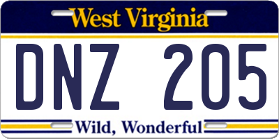 WV license plate DNZ205