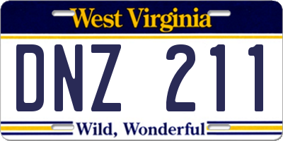 WV license plate DNZ211
