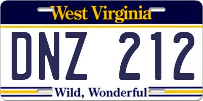 WV license plate DNZ212