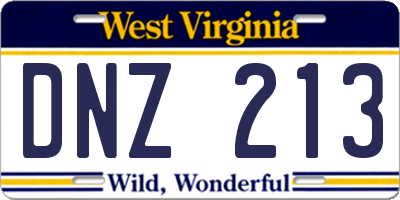 WV license plate DNZ213