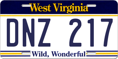 WV license plate DNZ217