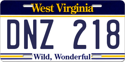 WV license plate DNZ218