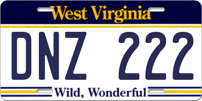 WV license plate DNZ222