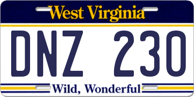WV license plate DNZ230