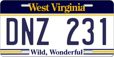 WV license plate DNZ231