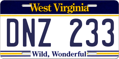 WV license plate DNZ233