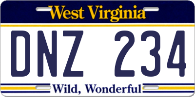 WV license plate DNZ234