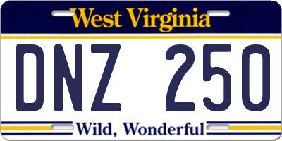 WV license plate DNZ250