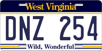 WV license plate DNZ254