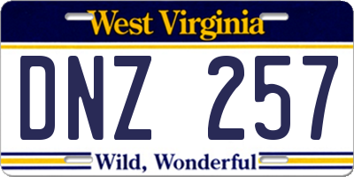 WV license plate DNZ257